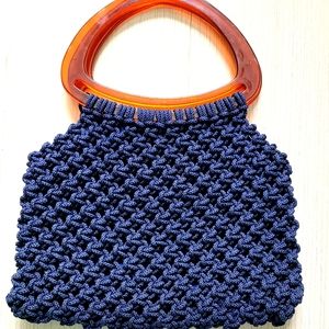 Vintage handbag  macrame crotchet knit lucite acrylic handles 70s 80s purse